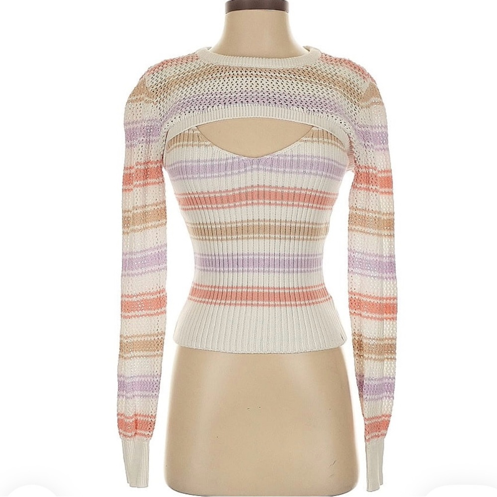 Anthropologie Cream and Pink Knit Sweater